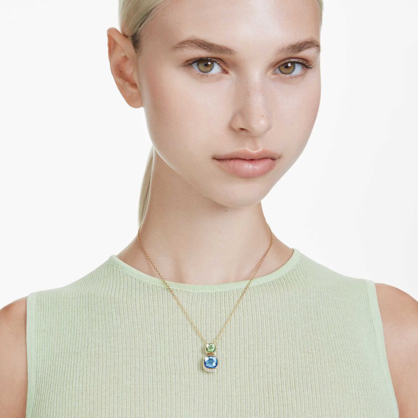 swarovski قلادة chroma، قطع على شكل وسادة، ألوان متعددة، طلاء باللون الذهبي