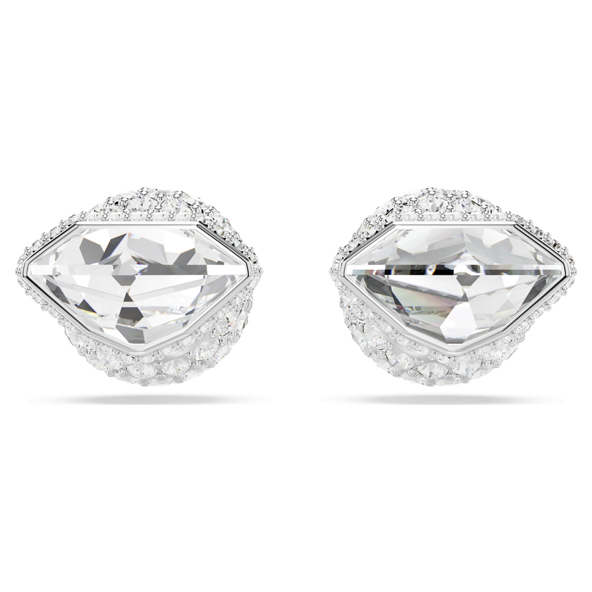 swarovski أقراط دبوسية lucent، أحجار كريستال صغيرة متراصة، شكل كرة، لون أبيض، طلاء روديوم