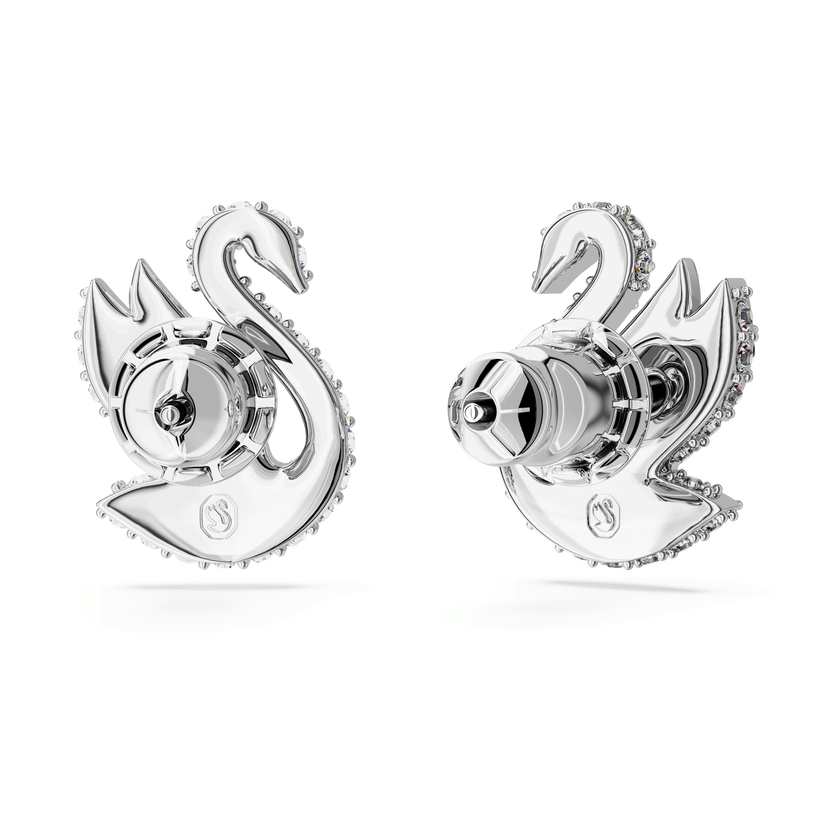 swarovski أقراط دبوسية swan، على شكل بجعة، لون أبيض، طلاء روديوم