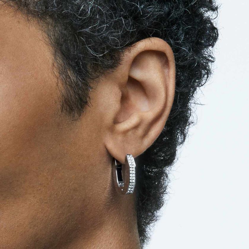 swarovski أقراط dextera حلقية، ثمانية الشكل، حجم صغير، لون أبيض، طلاء روديوم
