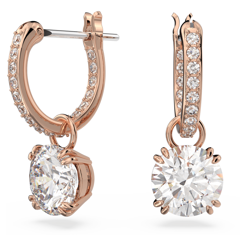 swarovski أقراط متدلية stilla، قطع مستدير، لون أبيض، طلاء ذهبي وردي
