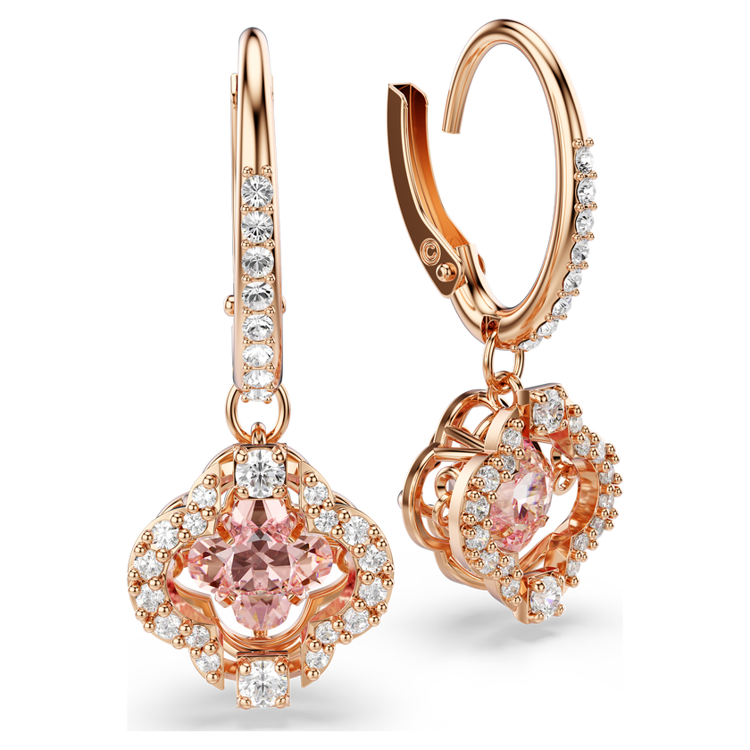 swarovski أقراط متدلية una، على شكل زهرة البرسيم، لون وردي، طلاء ذهبي وردي