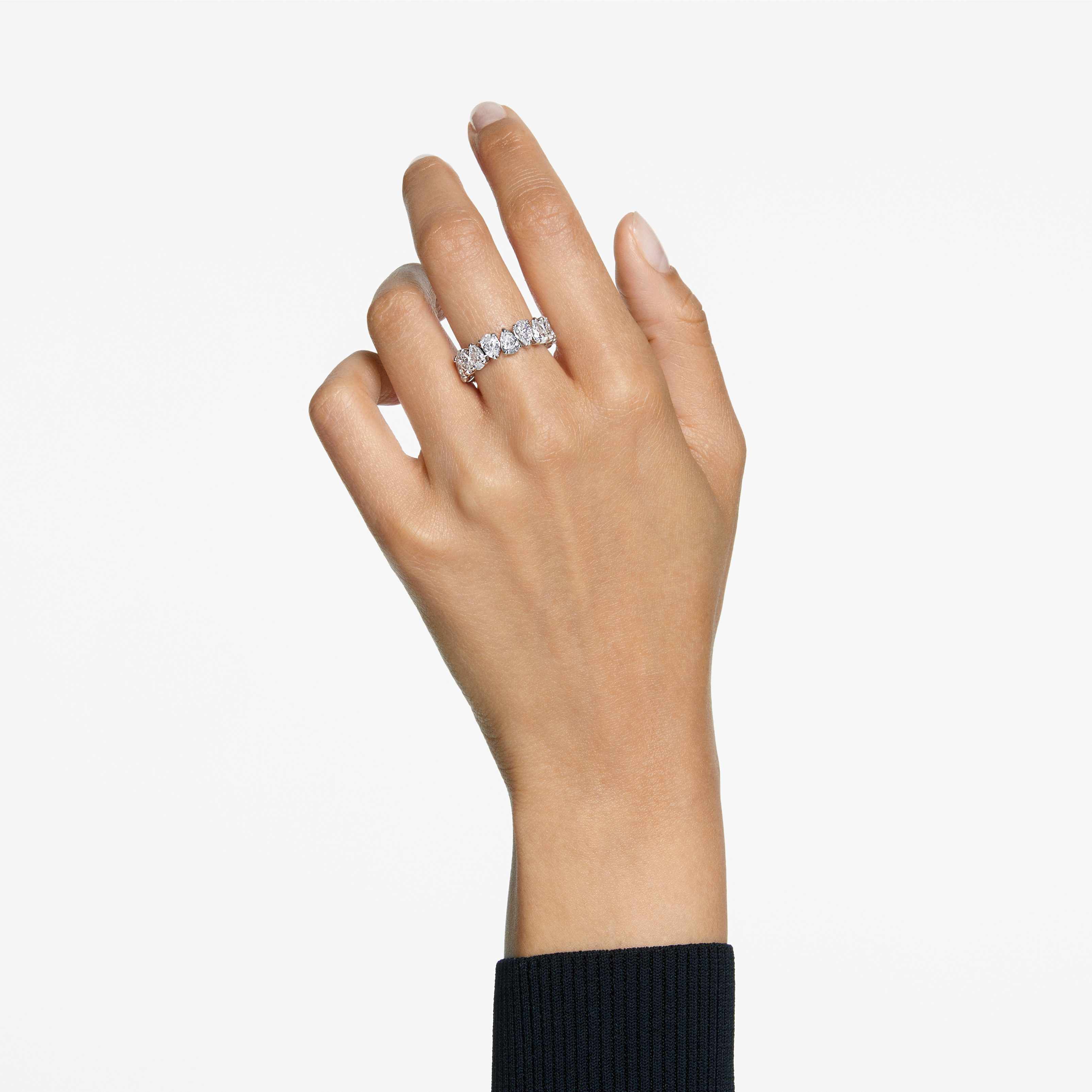 swarovski خاتم matrix vitorre، قطع على شكل كمثرى، لون أبيض، لمسة نهائية باللون الفضي