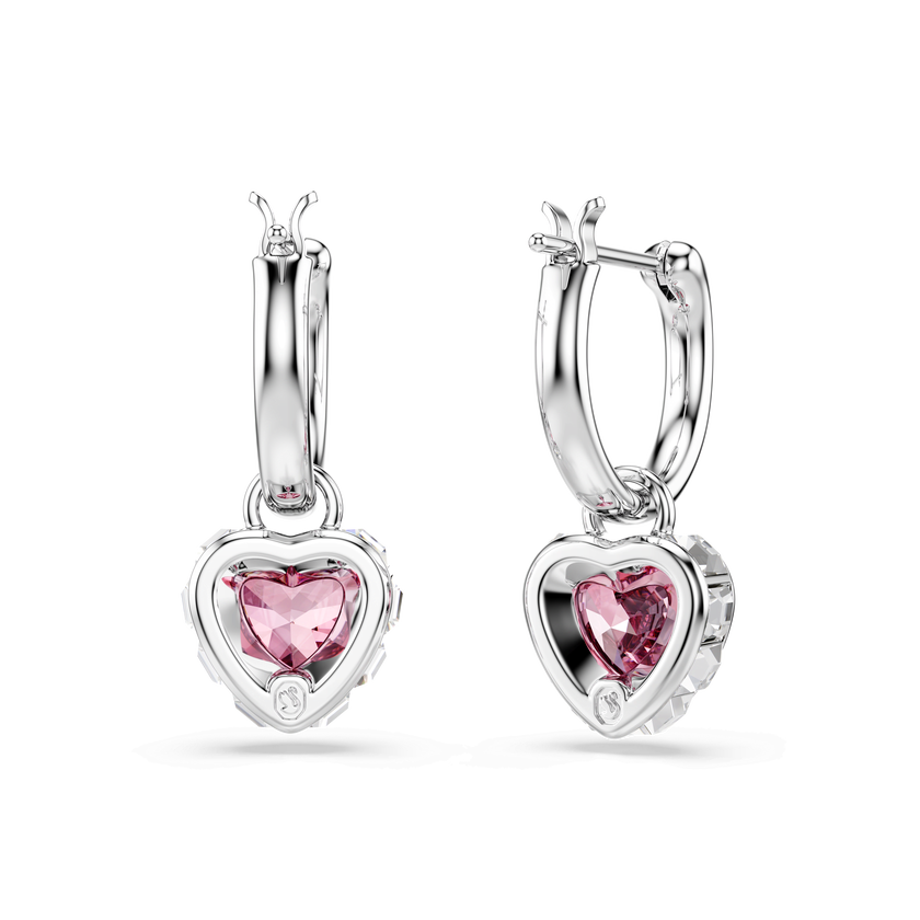 swarovski أقراط متدلية chroma، قلب، لون وردي، طلاء روديوم
