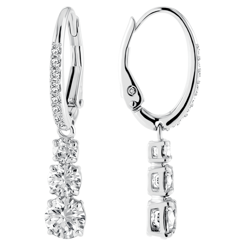 swarovski أقراط حلقية stilla attract ، قطع مستدير، لون أبيض،  طلاء روديوم