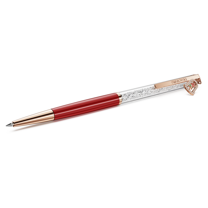 swarovski قلم حبر جاف crystalline، جرس، مطلي باللاكر الأحمر، طلاء باللون الذهبي الوردي