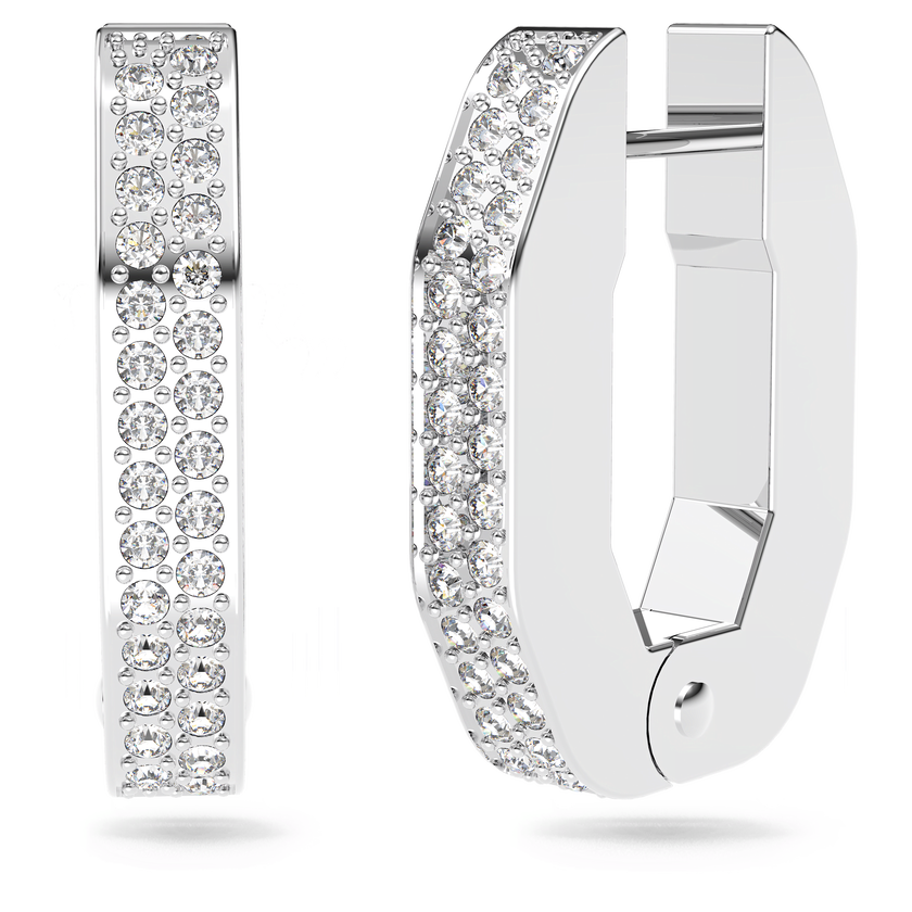 swarovski أقراط dextera حلقية، ثمانية الشكل، حجم صغير، لون أبيض، طلاء روديوم
