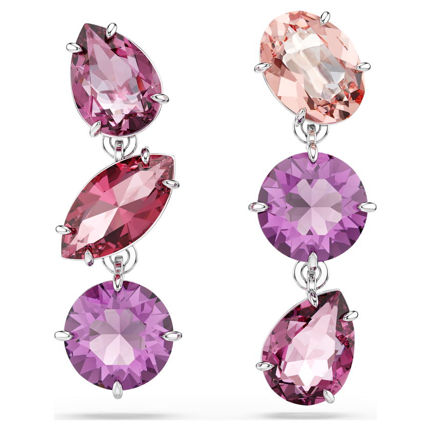 swarovski gema drop earrings  mixed cuts  pink  rhodium plated