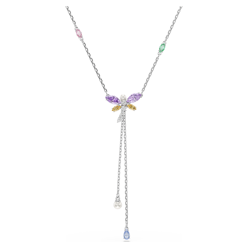 عقد ariana grande x swarovski على شكل حرف y، قطع متنوع، شكل يعسوب، ألوان متعددة، طلاء روديوم