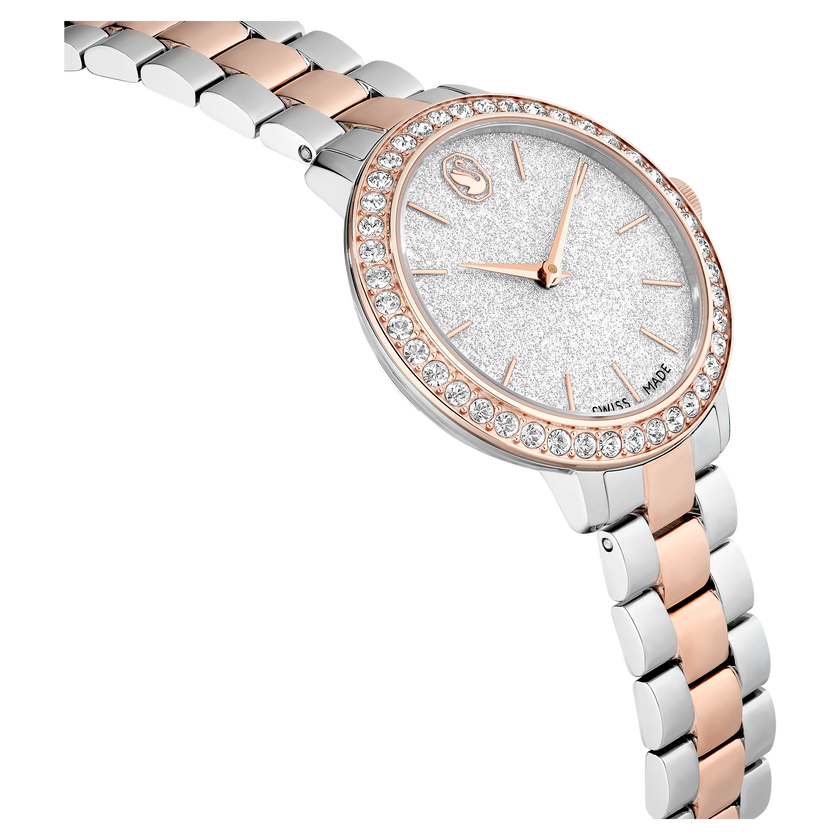 swarovski ساعة matrix بسلسلة ثلاث روابط، صناعة سويسرية، سوار معدني، لمسة نهائية بلون ذهبي وردي