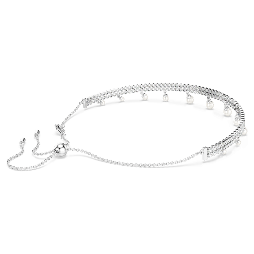 عقد شوكر ariana grande x swarovski، لآلئ كريستال، قطع مستدير، لون أبيض، طلاء روديوم