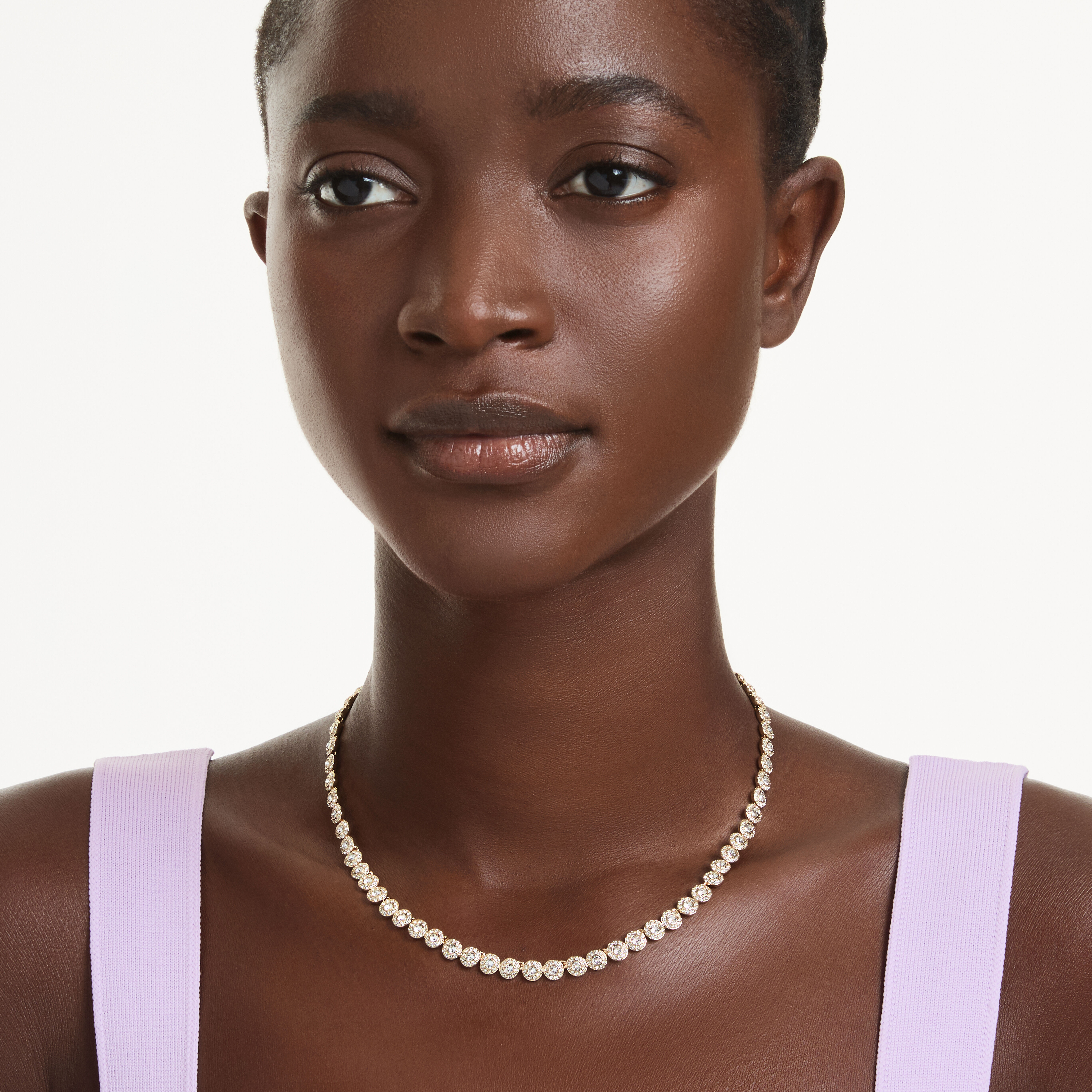 swarovski عقد una angelic، قطع مستدير، حجم صغير، لون أبيض، طلاء باللون الذهبي