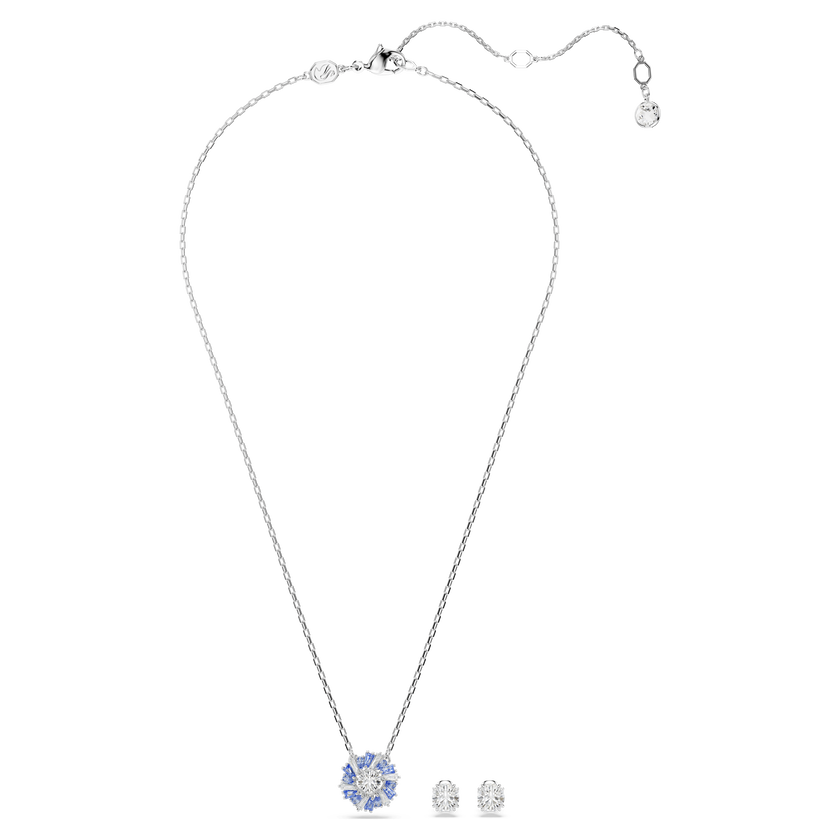 swarovski طقم idyllia، قطع متنوع، على شكل زهرة، لون أزرق، طلاء روديوم