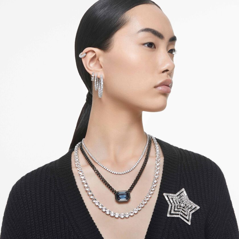 swarovski أقراط حلقية matrix، قطع مثلث، حجم صغير، لون أبيض، طلاء روديوم