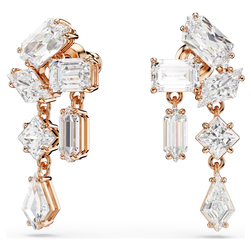 swarovski أقراط متدلية mesmera، قطع متنوع، لون أبيض، طلاء باللون الذهبي الوردي