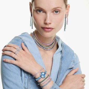 swarovski عقد matrix tennis، قطع مستدير، لون أزرق، طلاء روثينيوم