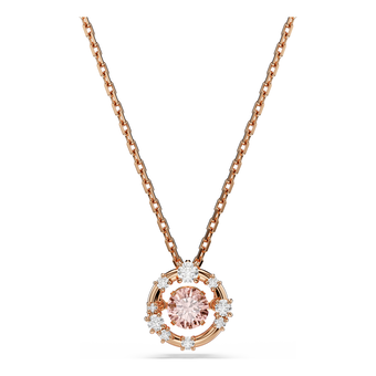 swarovski constella pendant  round cut  dancing stone  pink  rose gold tone plated