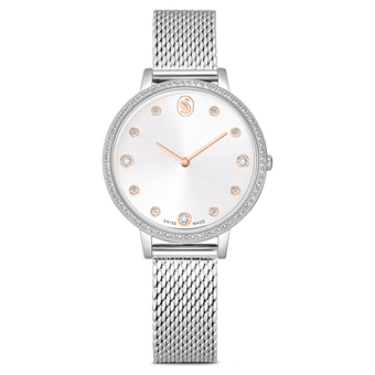 swarovski ساعة clarica، صناعة سويسرية، سوار معدني، لون فضي، ستانلس ستيل