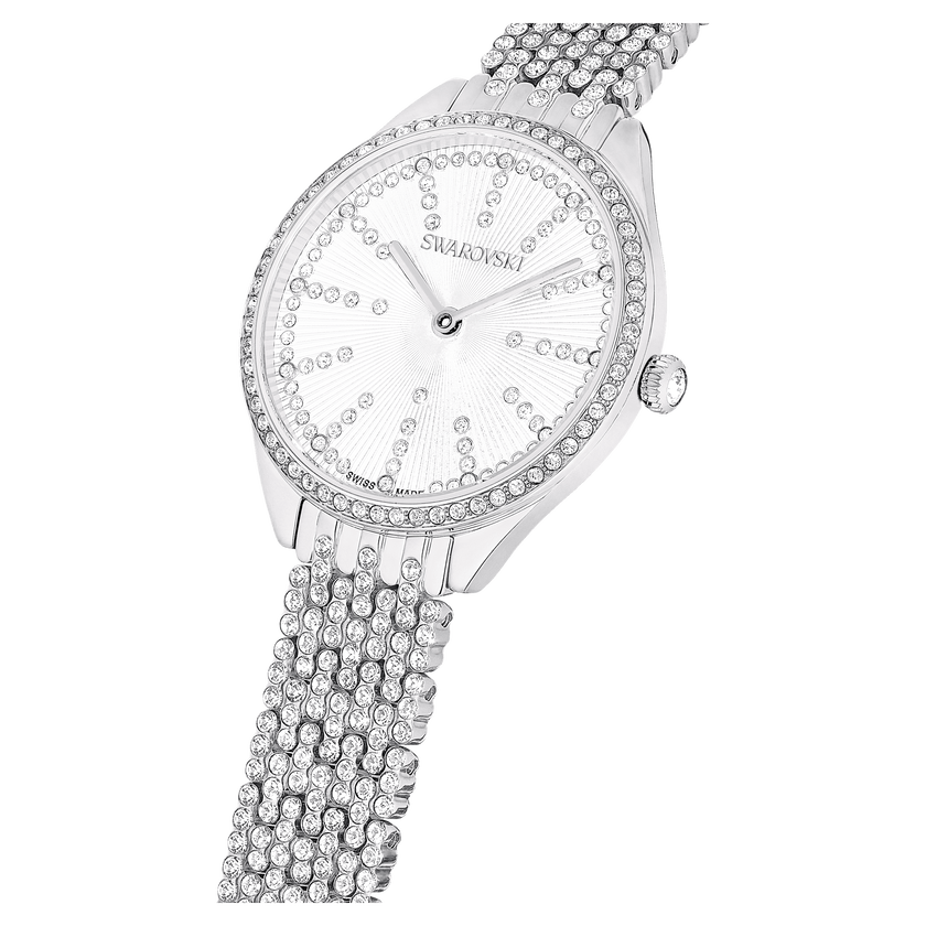 swarovski ساعة attract، صناعة سويسرية، كريستالات متراصة، سوار كريستال، لون فضي، ستانلس ستيل