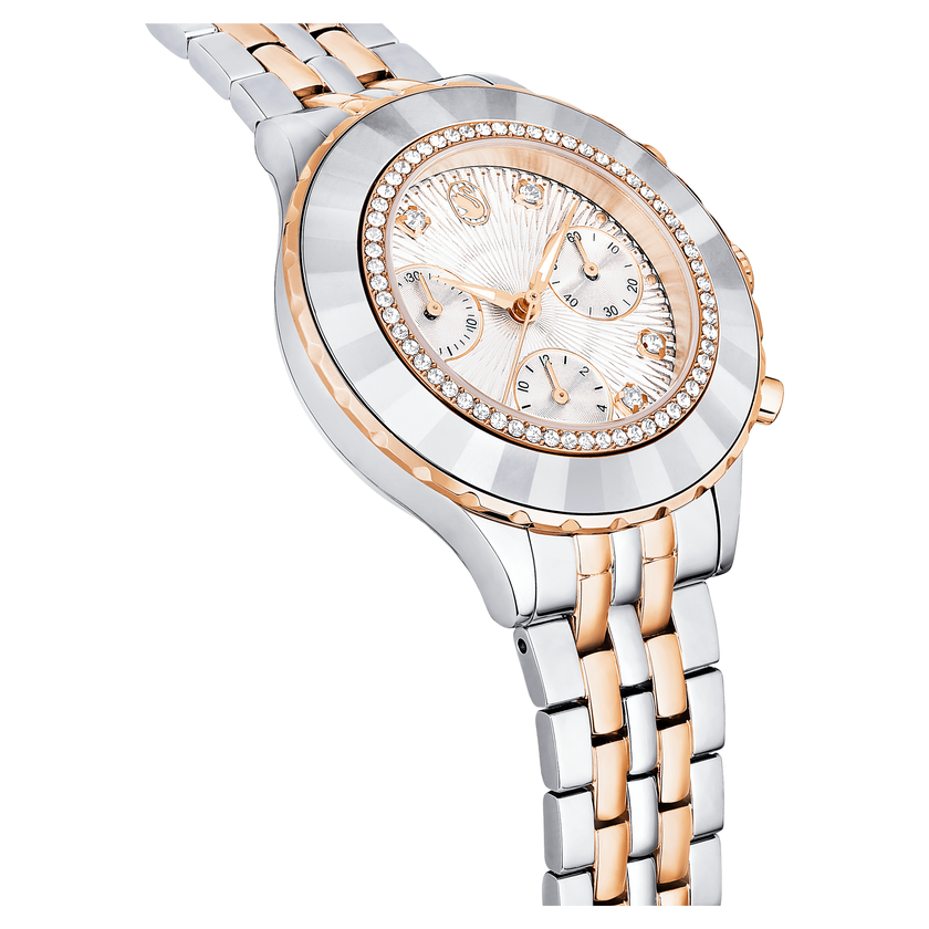 swarovski ساعة يد octea chrono، صناعة سويسرية، سوار معدني، لون ذهبي وردي، لمسة نهائية من معادن مختلطة