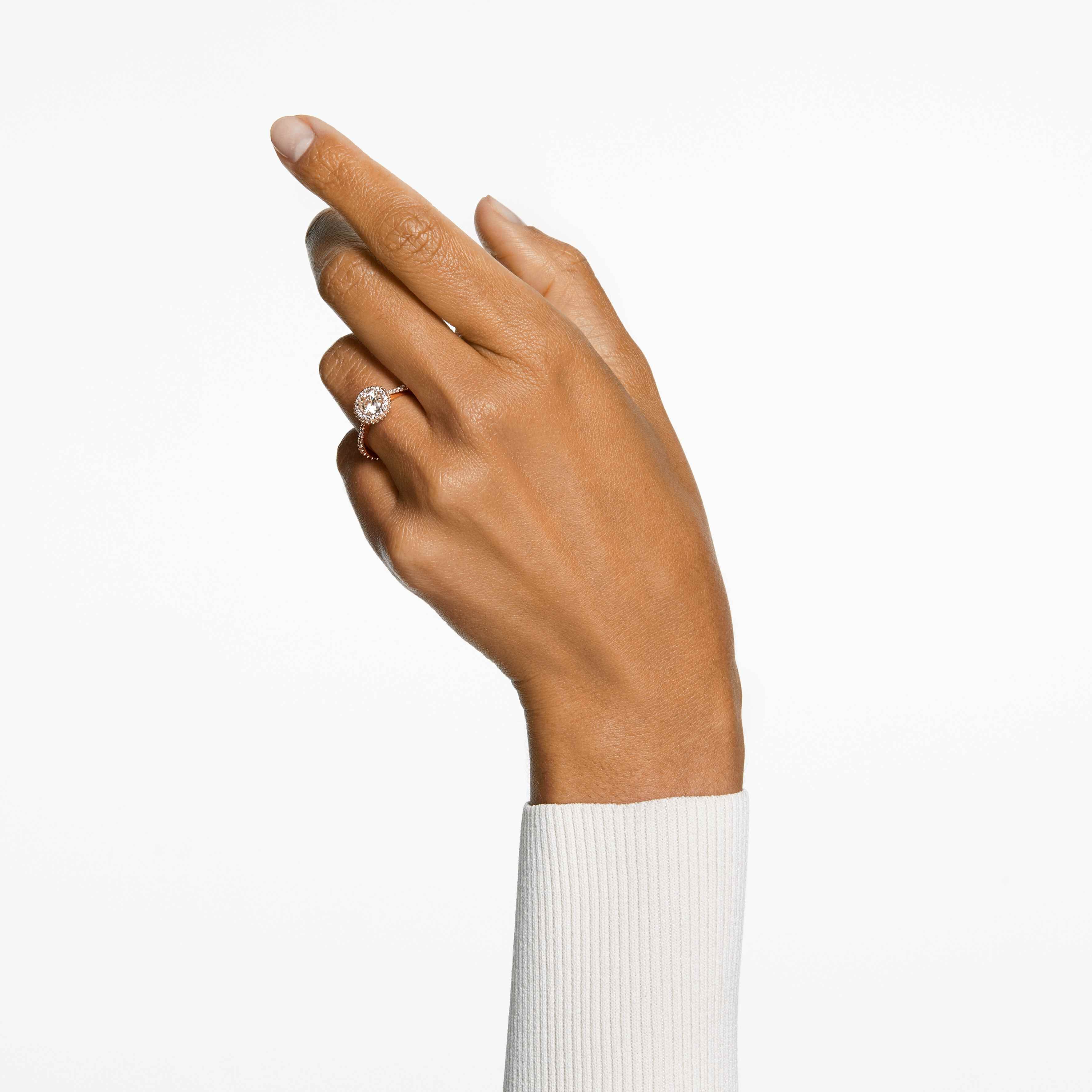 swarovski خاتم كوكتيل una angelic، قطع مستدير، كريستالات متراصة، لون أبيض، طلاء ذهبي وردي