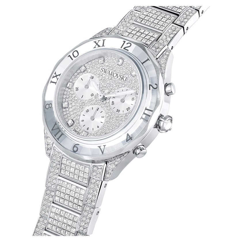swarovski ساعة يد dextera lux، صناعة سويسرية، سوار معدني، لون فضي، إستانلس ستيل
