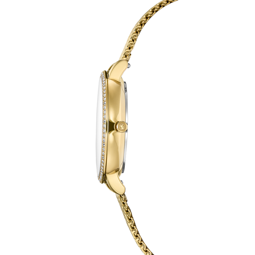 swarovski ساعة clarica، صناعة سويسرية، سوار معدني، لون ذهبي، لمسة نهائية باللون الذهبي