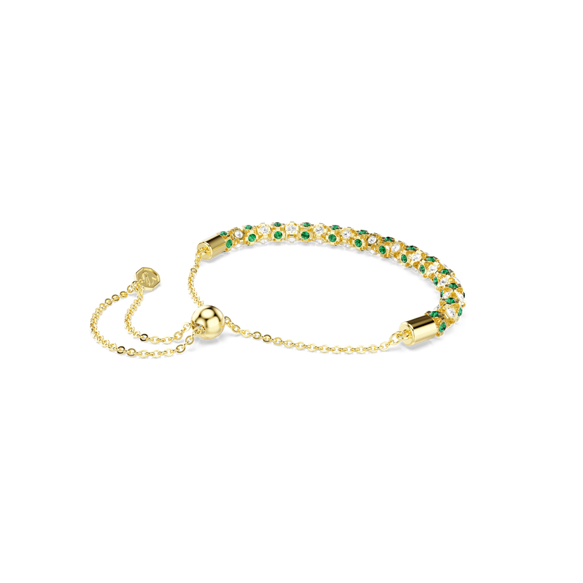 swarovski dextera bracelet  round cut  green  gold tone finish
