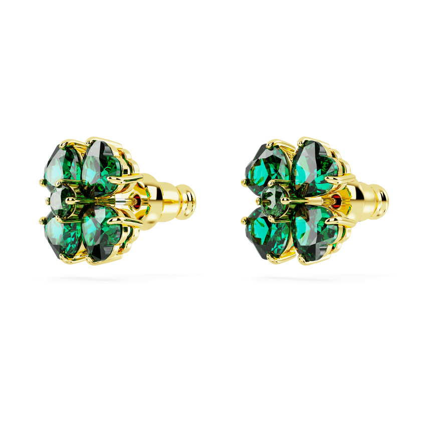 swarovski أقراط دبوسية idyllia، على شكل زهرة برسيم، لون أخضر، طلاء بلون ذهبي