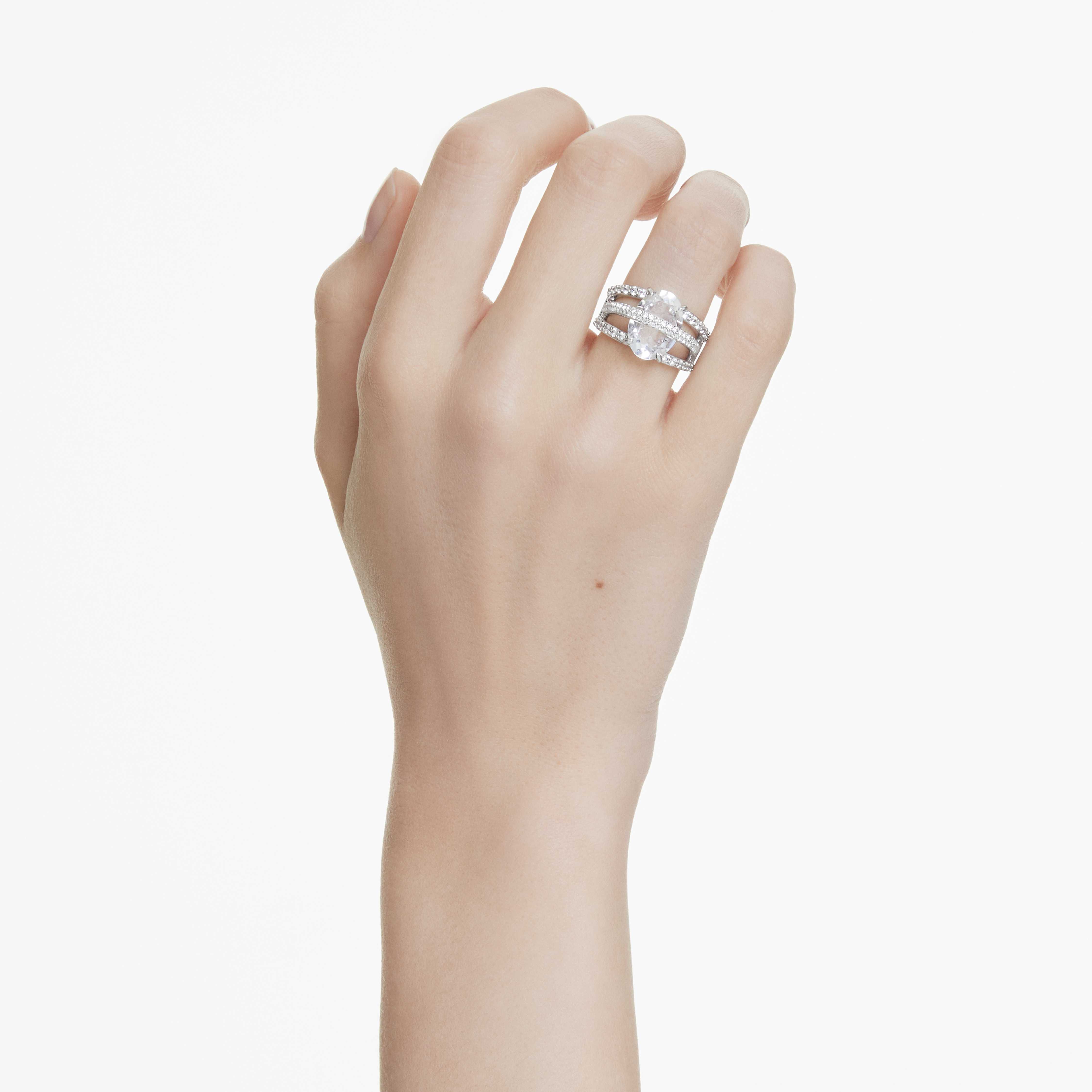 swarovski خاتم كوكتيل hyperbola، قطع متنوع، لون أبيض، طلاء روديوم