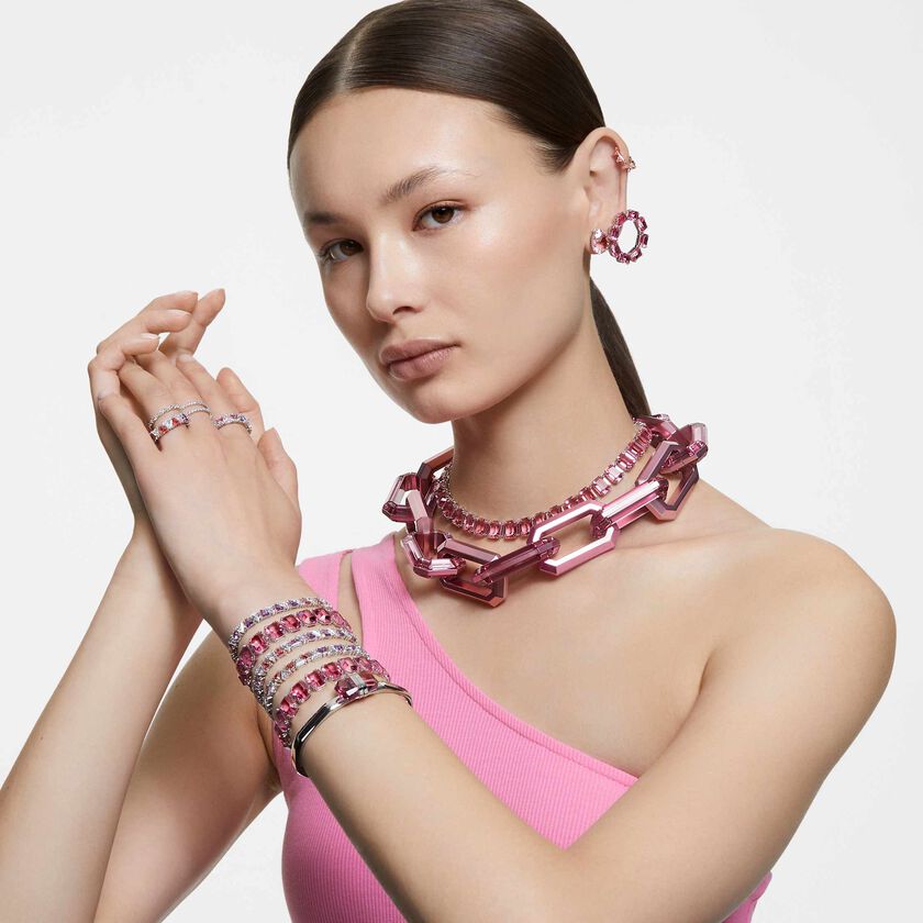 swarovski خاتم matrix vittore، قطع مُستدير، لون أبيض، لمسة نهائية بلون فضي