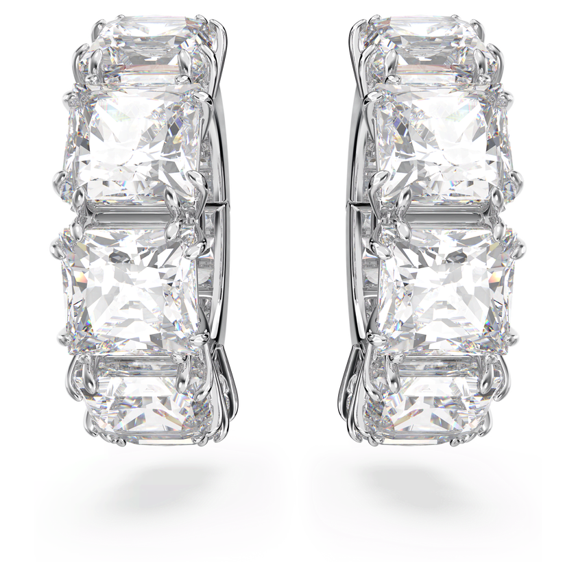 swarovski أقراط بمشبك matrix، قطع مربع، لون أبيض، طلاء روديوم