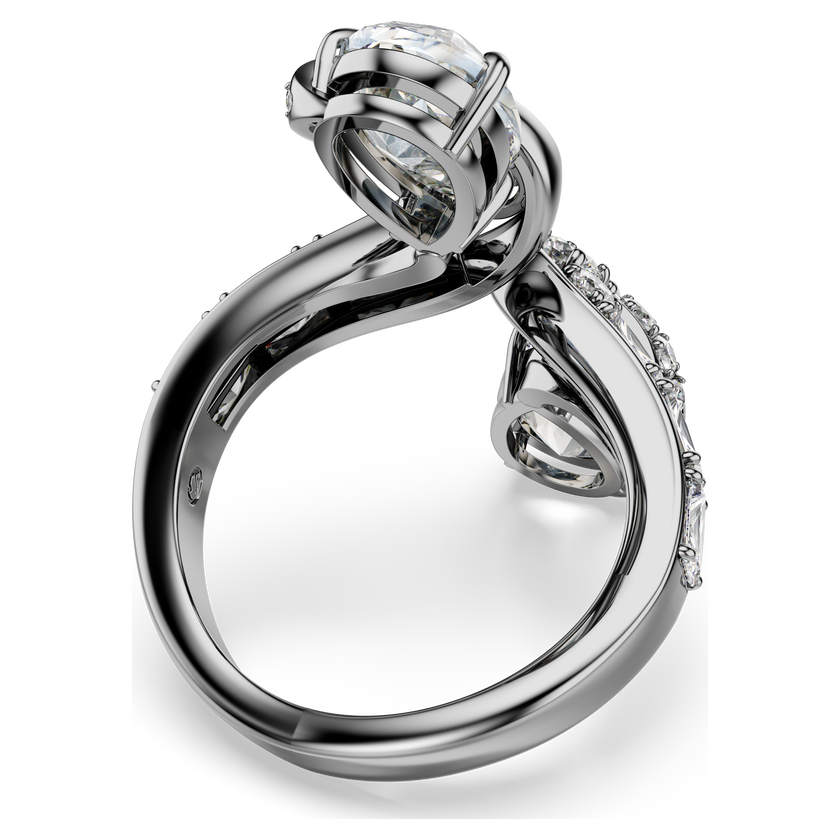 swarovski خاتم مفتوح the vienna collection، شكل ريشة، لون أبيض، طلاء روثينيوم