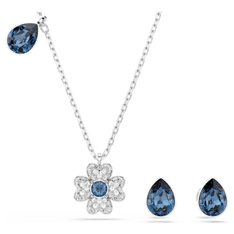 swarovski symbolica set  clover  blue  rhodium plated