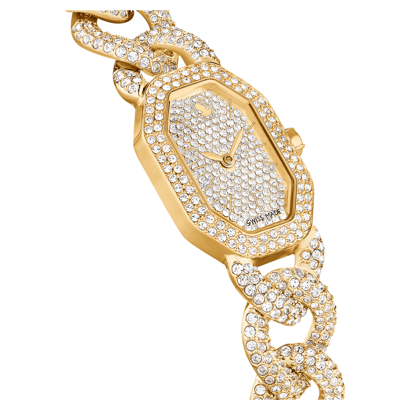 swarovski ساعة يد dextera chain، صناعة سويسرية، سوار كريستال، لون ذهبي، لمسة نهائية باللون الذهبي
