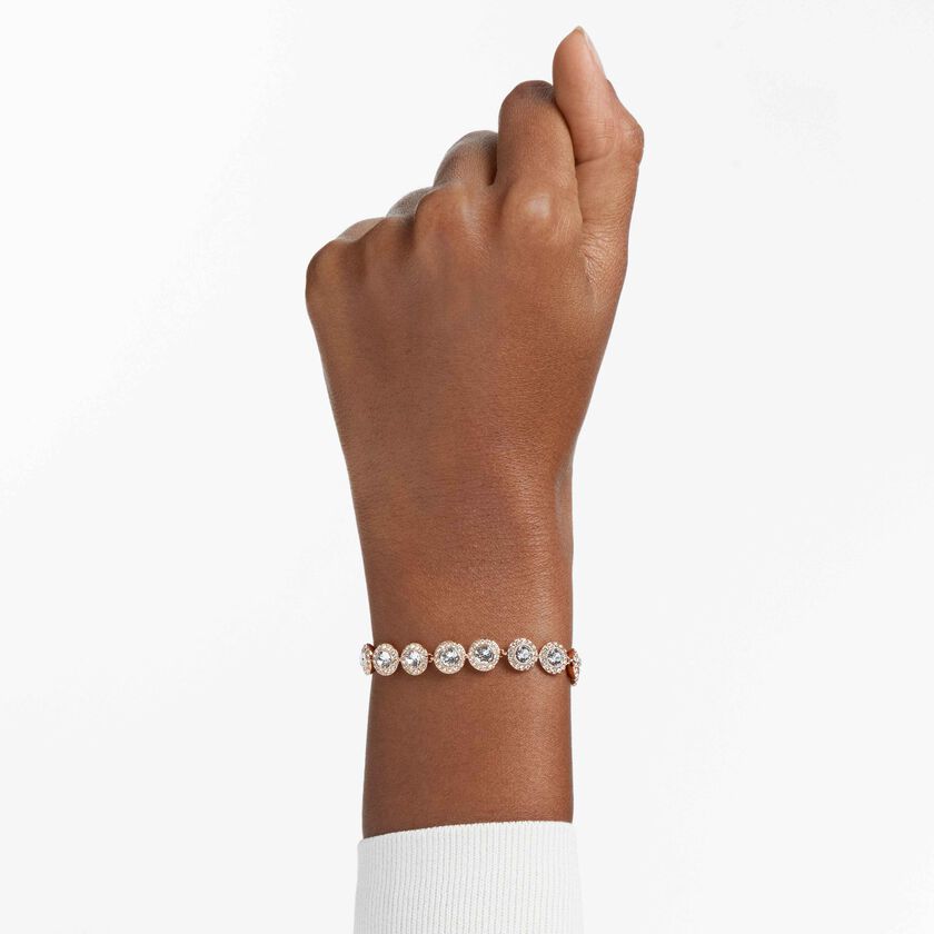 swarovski سوار تنس una angelic، قطع مستدير،   كريستالات متراصة، متوسط، لون أبيض،  طلاء ذهبي وردي