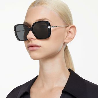 swarovski نظارة شمسية، حجم كبير، شكل مربع، sk6011el، لون أسود