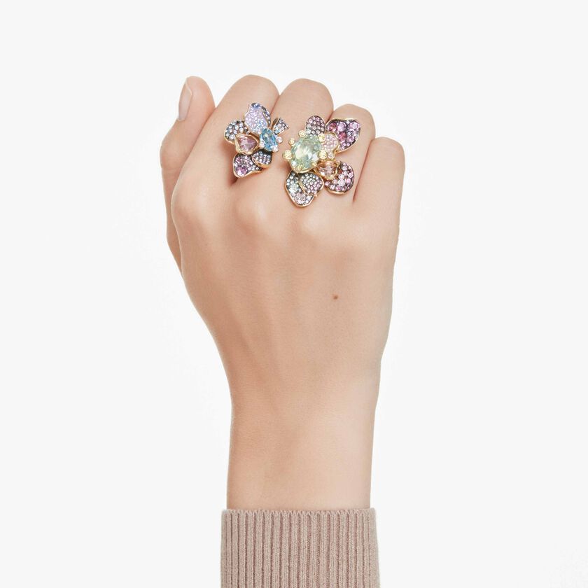 swarovski خاتم idyllia، قطع متنوع، كريستالات مُتراصَّة، شكل زهرة، ألوان متعددة، لمسة نهائية من معادن مختلطة