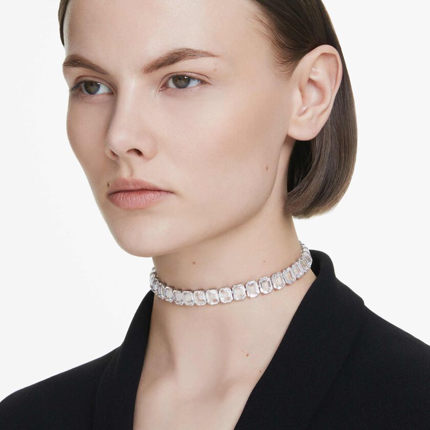 swarovski عقد شوكر millenia، قطع مثمن، لون أبيض، طلاء روديوم