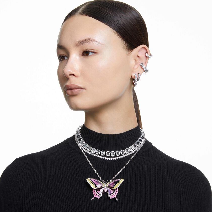 swarovski أقراط dextera حلقية، حجم متوسط، لون أبيض، طلاء روديوم