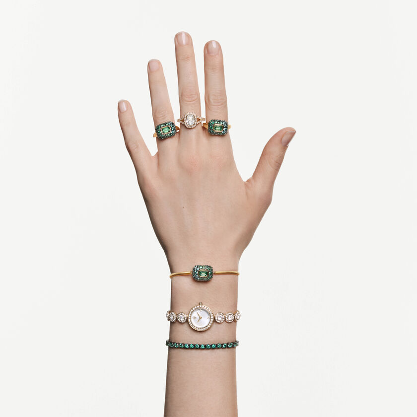 swarovski خاتم كوكتيل sublima، قطع مُثَمَّن، لون أخضر، لمسة نهائية من الذهب عيار 18 قيراط