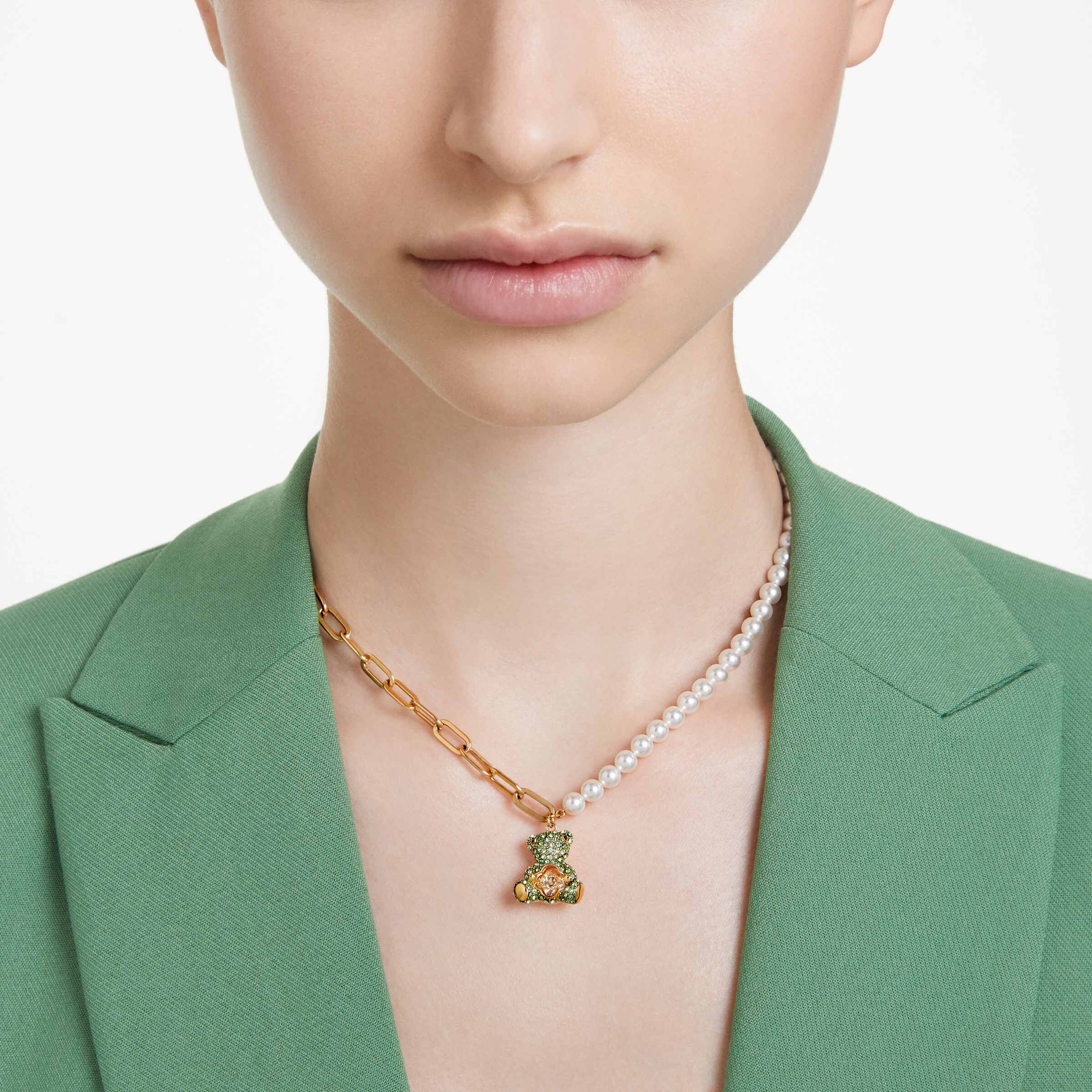 swarovski قلادة teddy، على شكل دب، ألوان متعددة، طلاء بلون ذهبي