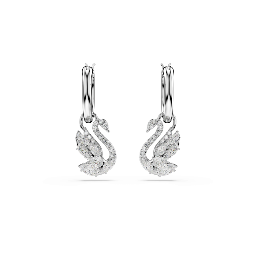 swarovski أقراط متدلية swan، قطع متنوع، بجعة، لون أبيض، طلاء روديوم