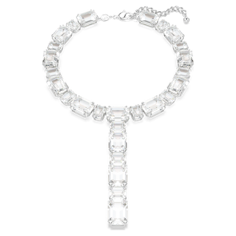 swarovski عقد millenia على شكل حرف y، قطع مثمن، لون أبيض، طلاء روديوم