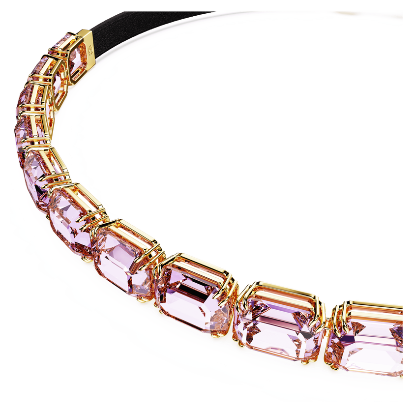 swarovski عقد شوكر millenia tennis، قطع مُثَمَّن، لون أرجواني، طلاء باللون الذهبي