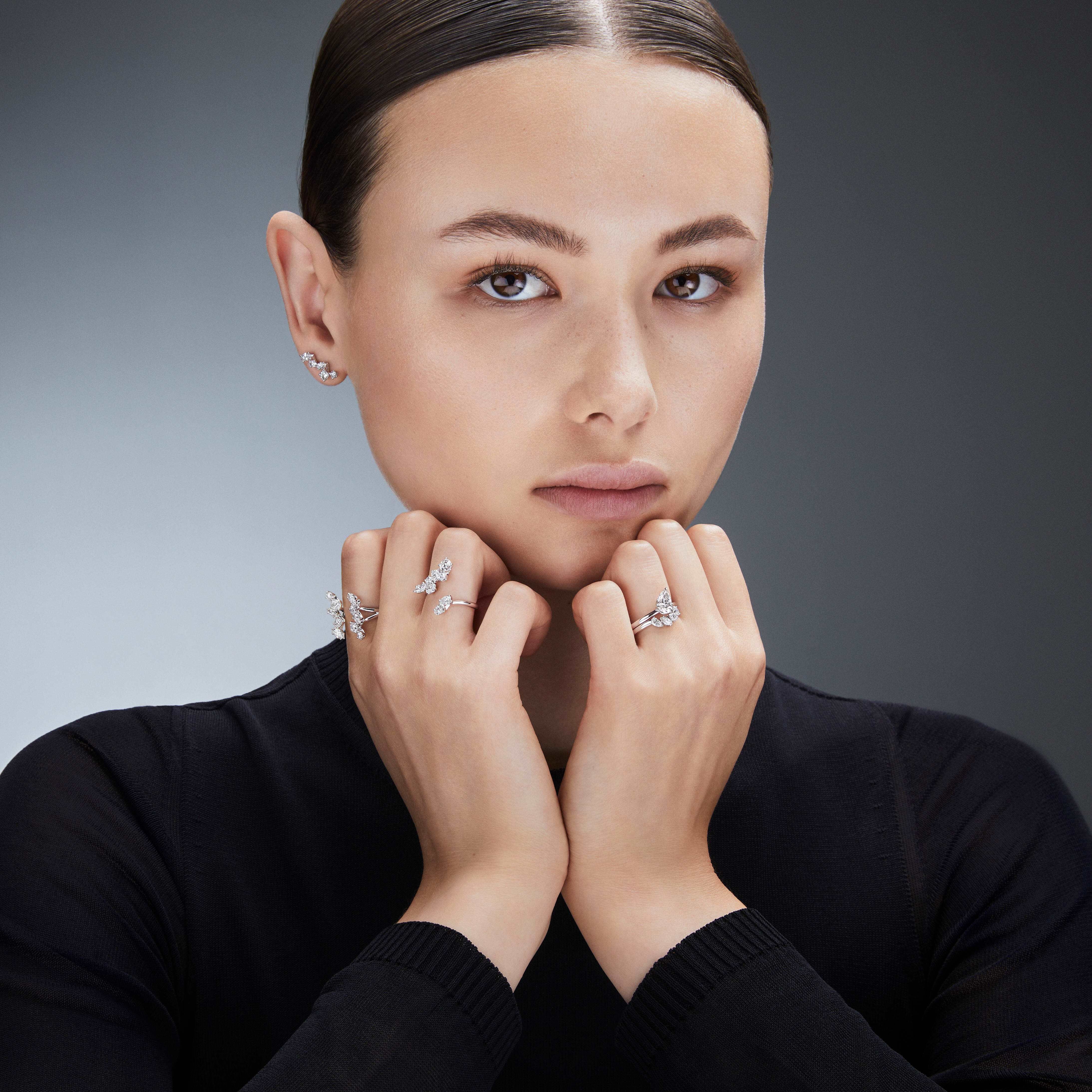 swarovski خاتم مفتوح galaxy، أحجار ألماس مُصنعة في المختبر بإجمالي 1 25 قيراط، ذهب أبيض عيار 18