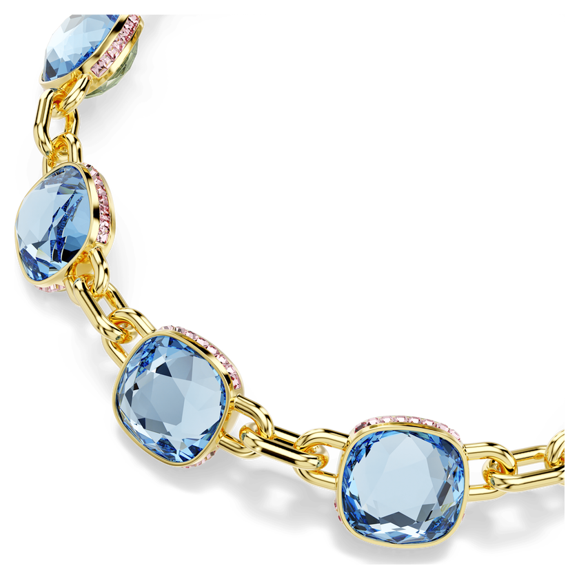 swarovski عقد choma tennis، قطع على شكل وسادة، لون أزرق، طلاء باللون الذهبي