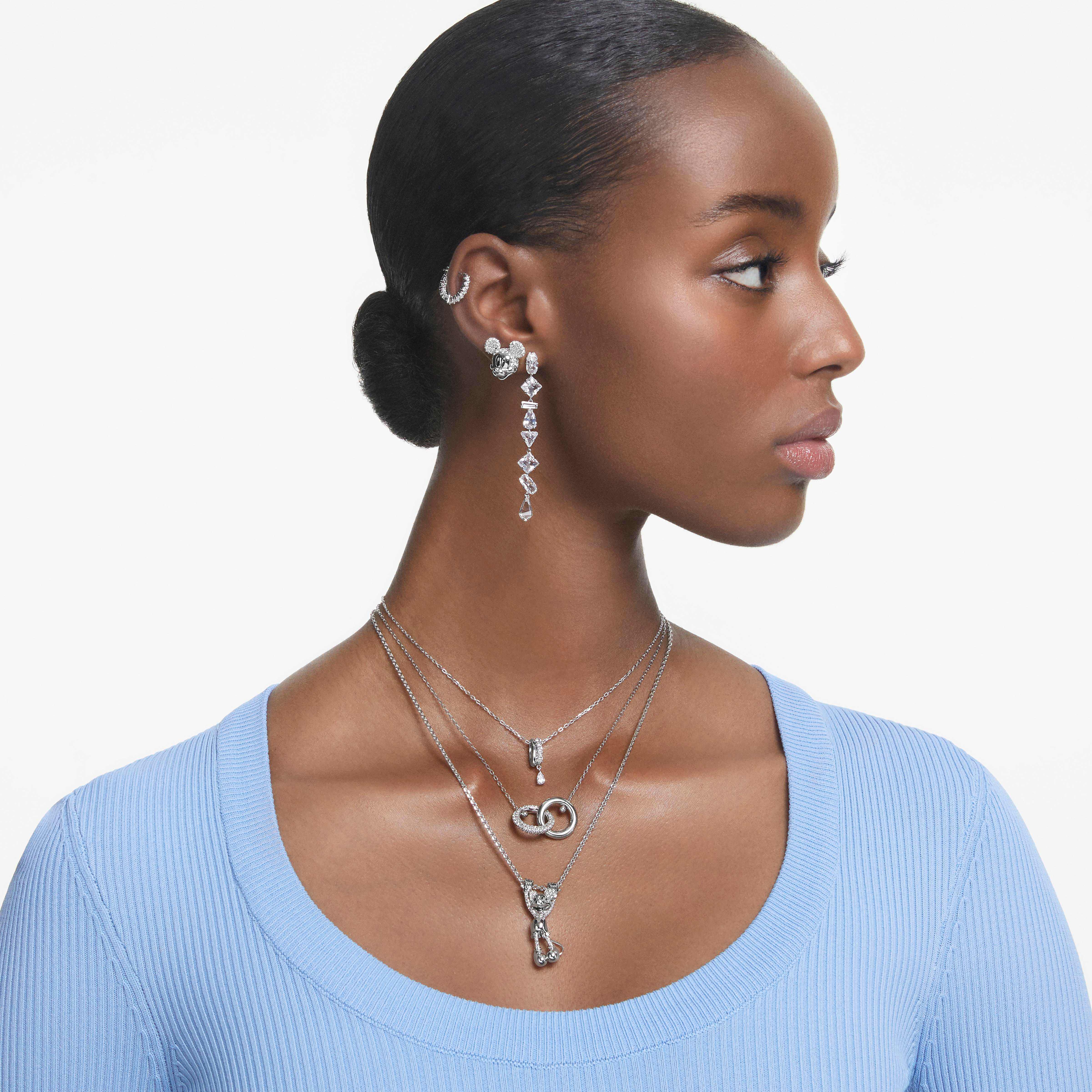 swarovski قلادة dextera، حلقات متداخلة، لون أبيض، طلاء روديوم