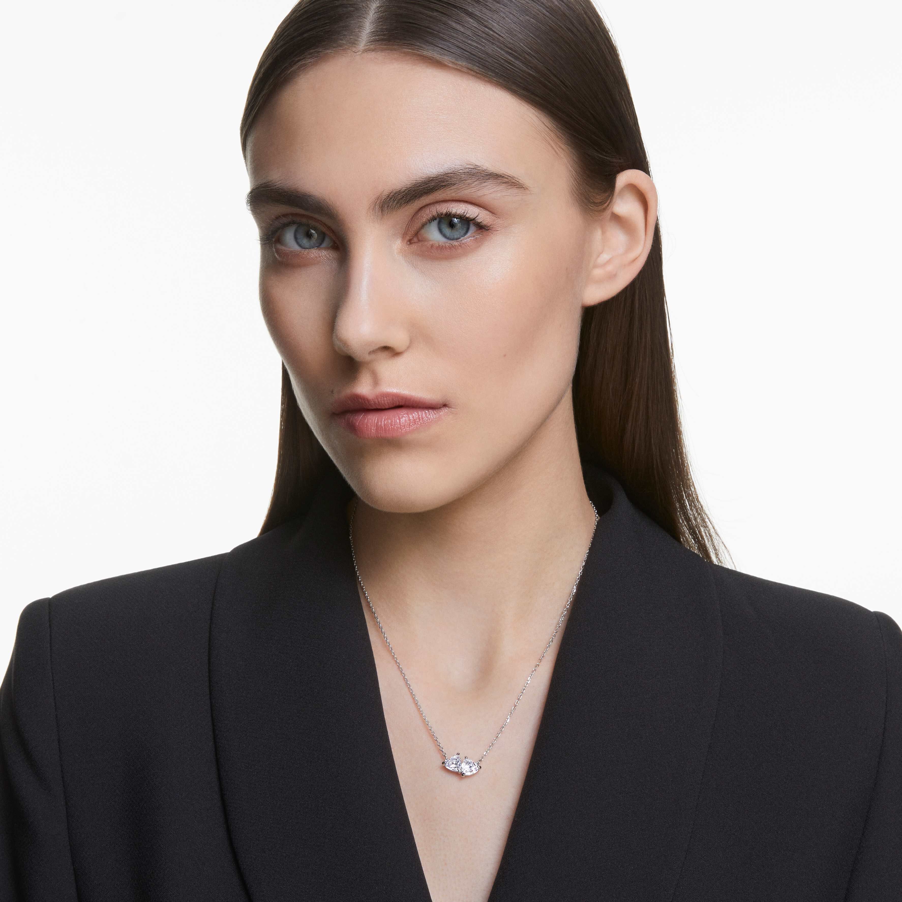 swarovski عقد mesmera، على شكل قلب، لون أبيض، طلاء روديوم