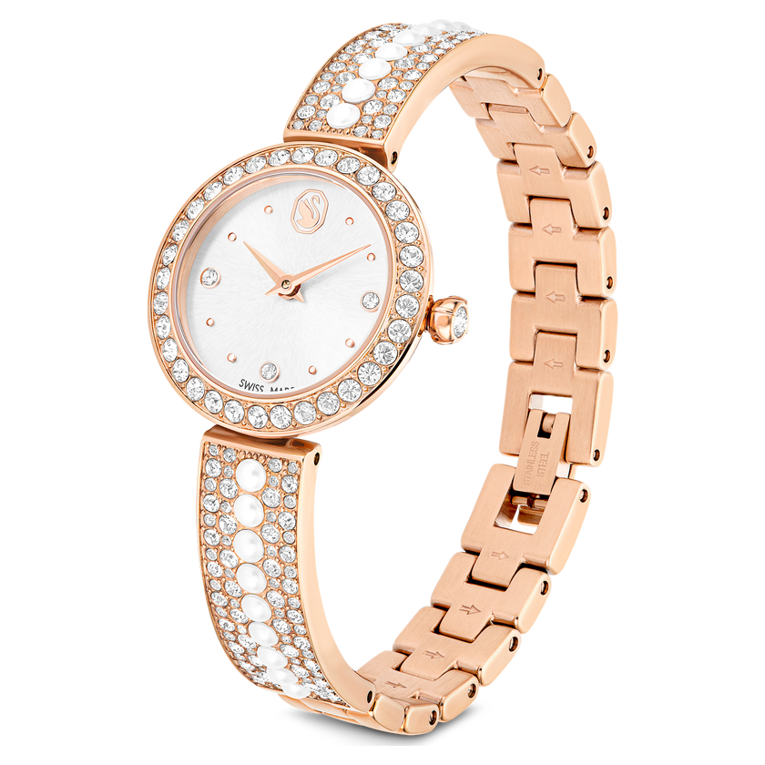 swarovski ساعة بسوار matrix pearl bangle، صناعة سويسرية، سوار مرصع بالكريستال، لون أبيض، لمسة نهائية باللون الذهبي الوردي